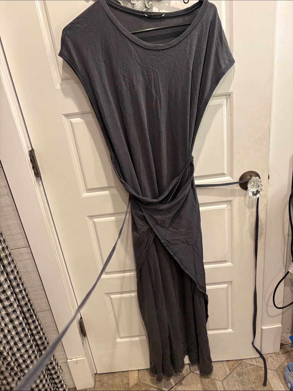 ZARA Gray Tie-Waist Maxi Dress - Women's Casual Elegant